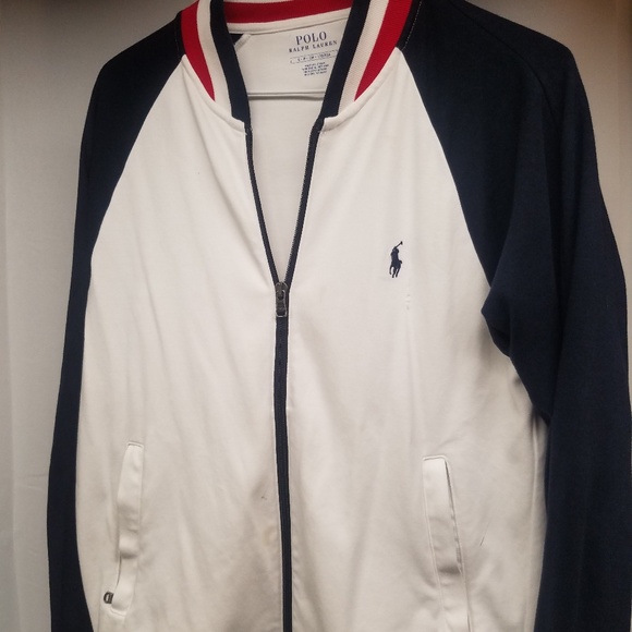 red white and blue polo jacket